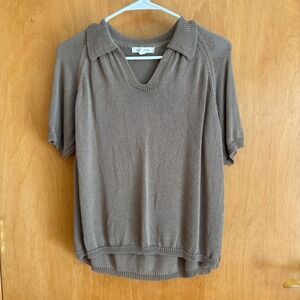 Grade & Gather Knit Polo Shirt Collar‎ V Neck Viscose Blend Brown Womens Medium